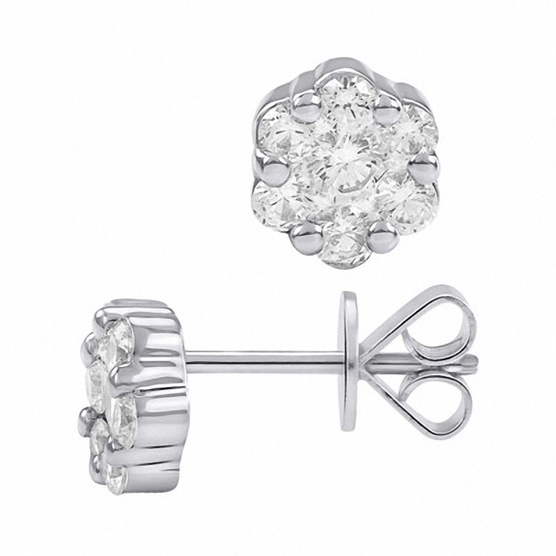 1/2 CT. T.W. Diamond Cluster Flower Stud Earrings in 14K White Gold