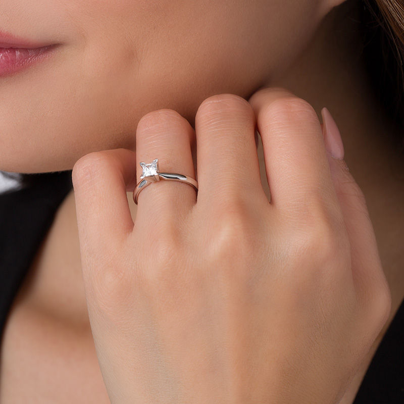 Main Image 3 of 1/2 CT. Certified Princess-Cut Diamond Solitaire Engagement Ring in 14K White Gold