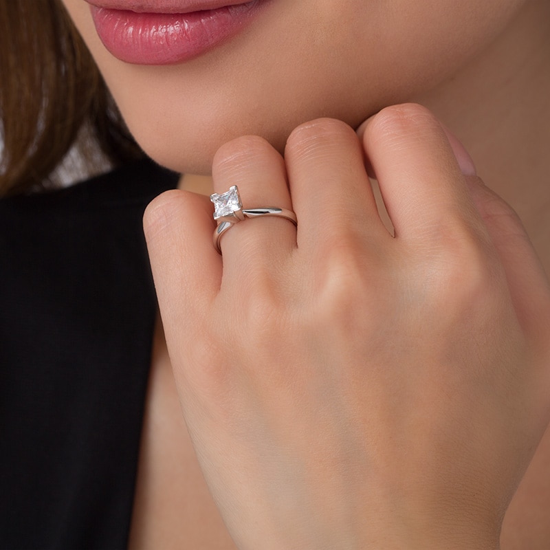 Main Image 3 of 1 CT. Certified Princess-Cut Diamond Solitaire Engagement Ring in 14K White Gold (I/I1)