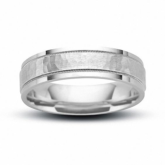 Men's 6mm Hammered Wedding Band in 14K White Gold