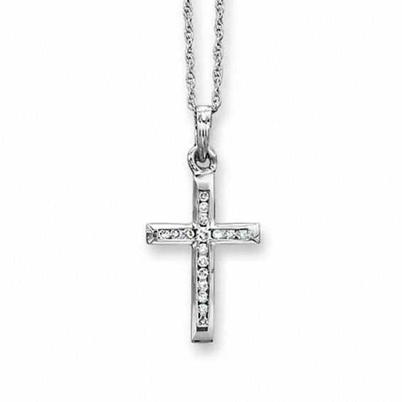 1/10 CT. T.w. Channel Set Diamond Cross Pendant in 10K White Gold
