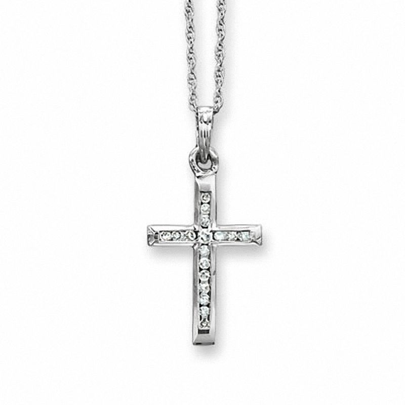 Main Image 1 of 1/10 CT. T.W. Channel Set Diamond Cross Pendant in 10K White Gold