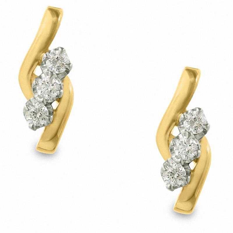Main Image 1 of Sirena™ 1/3 CT. T.W. Diamond Three Stone Bypass Earrings in 14K Gold