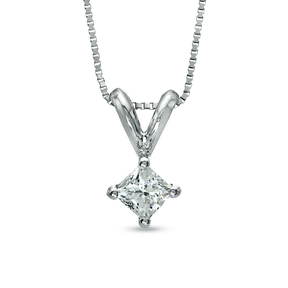 1/3 CT. Princess Cut Diamond Solitaire Pendant in 14K White Gold