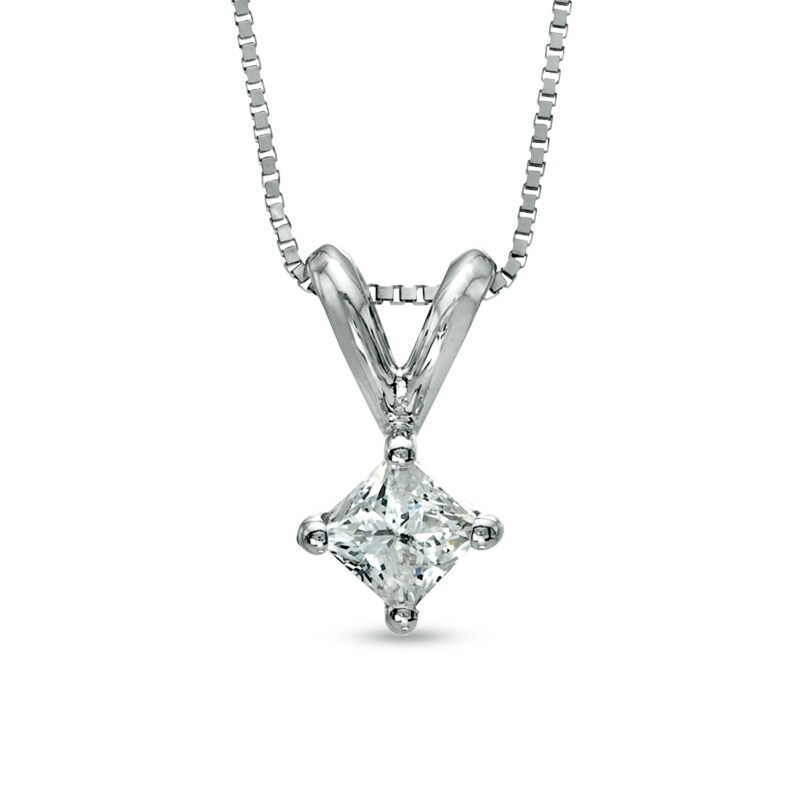 Main Image 1 of 1/3 CT. Princess Cut Diamond Solitaire Pendant in 14K White Gold