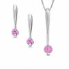 Thumbnail Image 1 of Pink Sapphire Stick Pendant and Earrings Set in 14K White Gold