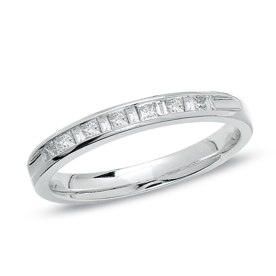 1/4 CT. T.w. Princess-Cut and Baguette Diamond Band in 14K White Gold