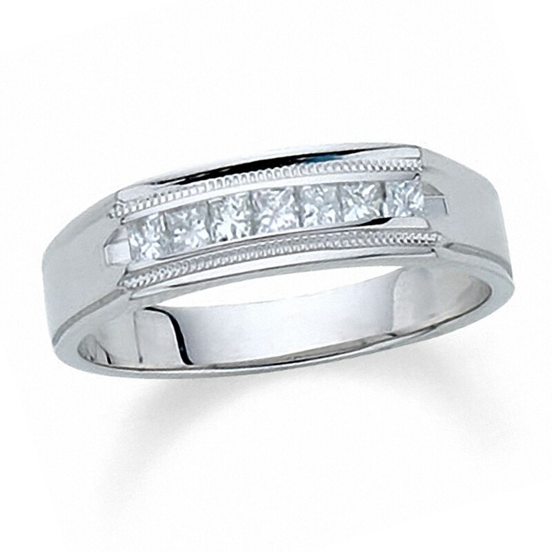 Main Image 1 of Men's 1/2 CT. T.W. Princess Cut Channel-Set Diamond Wedding Band in 14K White Gold