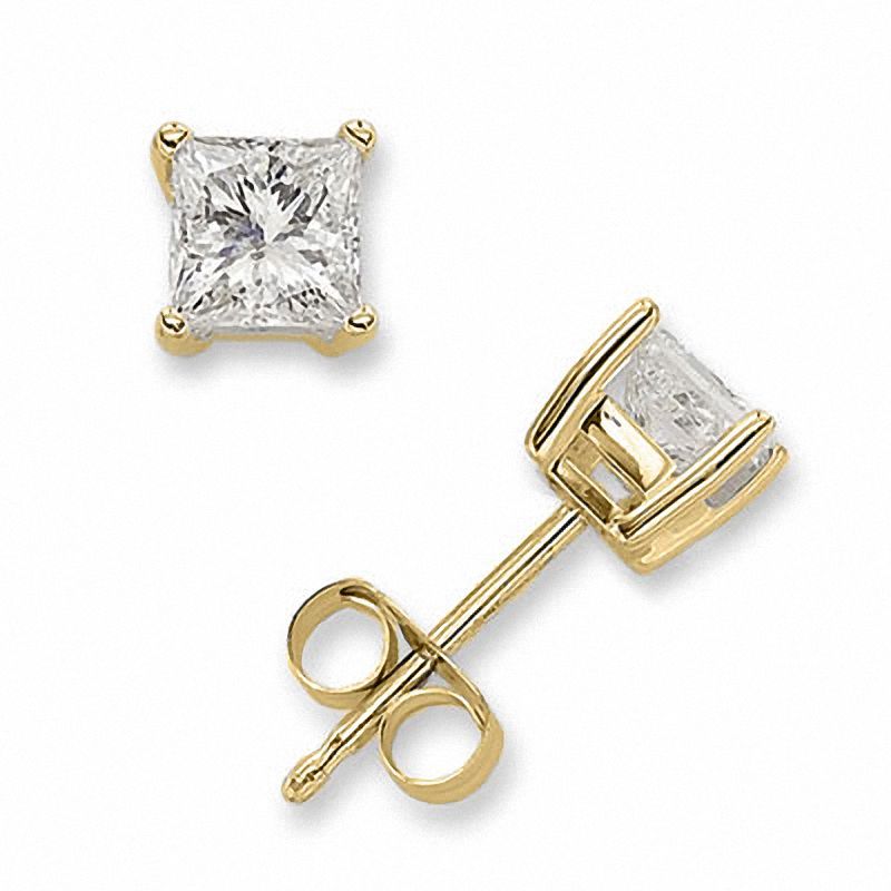 Main Image 1 of 5/8 CT. T.W. Princess Cut Diamond Solitaire Stud Earrings in 14K Gold