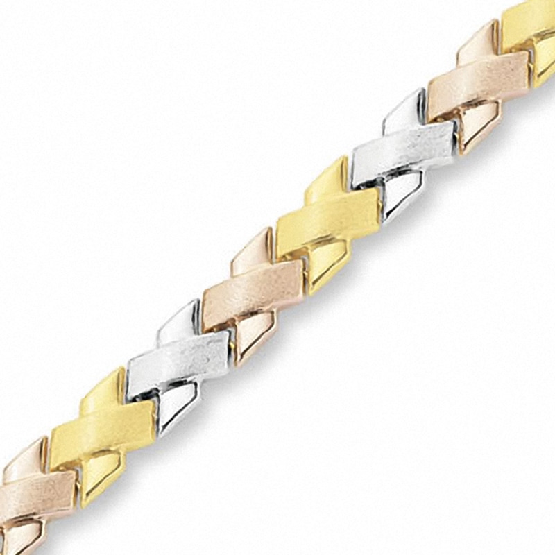 Main Image 1 of 10K Tri-Tone Gold "X" Bracelet