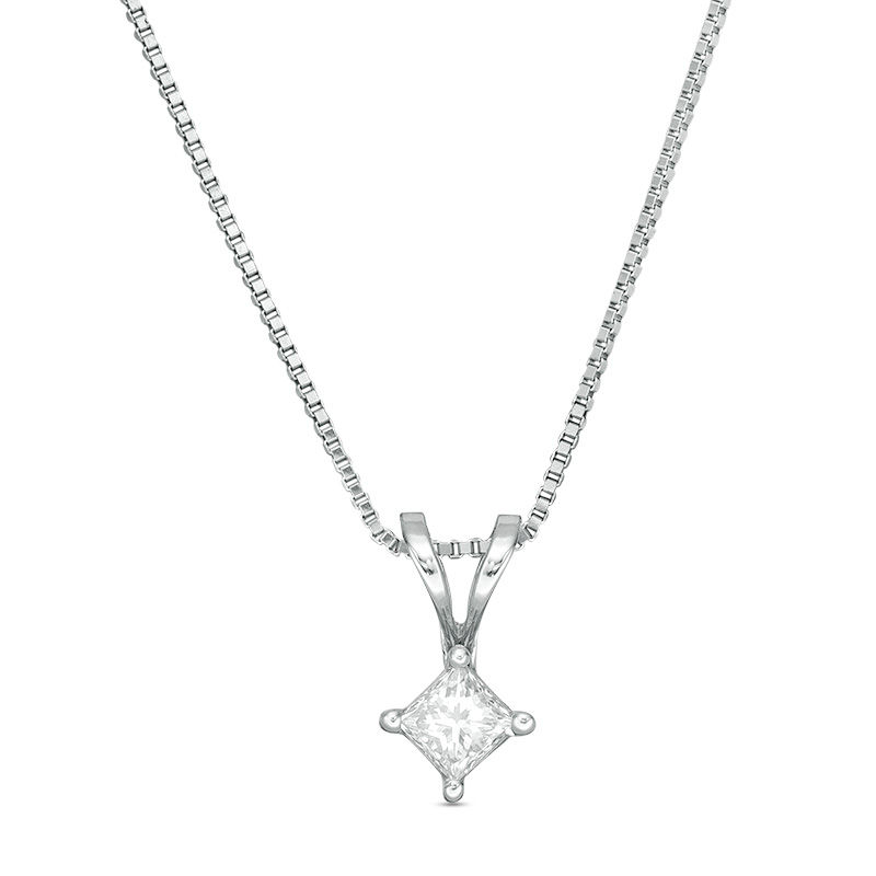 Main Image 1 of 1/6 CT. Princess-Cut Diamond Solitaire Pendant in 14K White Gold (J/I3)