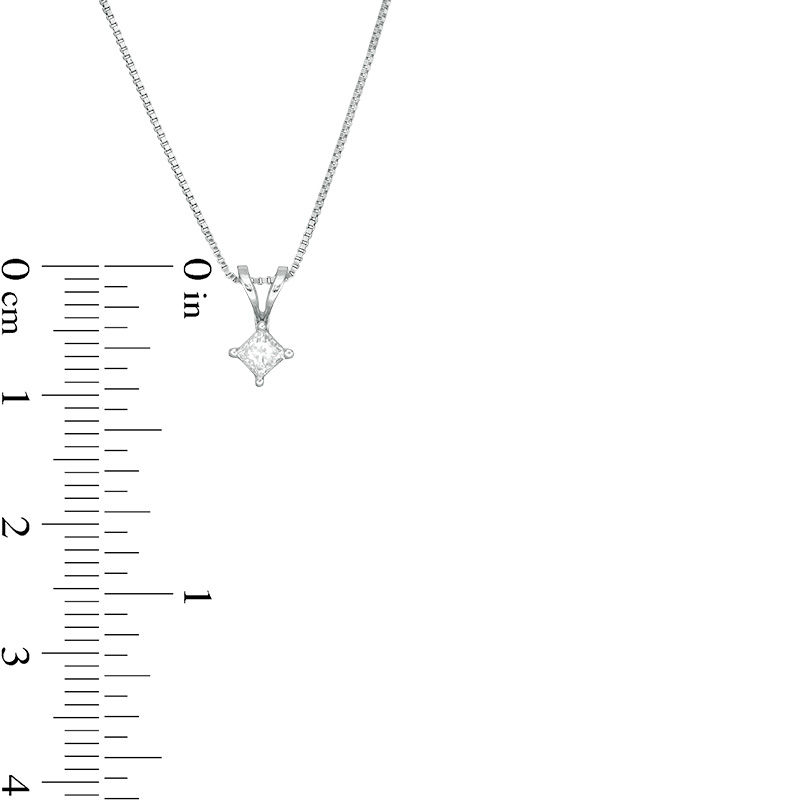 Main Image 3 of 1/6 CT. Princess-Cut Diamond Solitaire Pendant in 14K White Gold (J/I3)