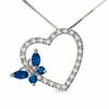 Thumbnail Image 0 of Blue Sapphire and 1/8 CT. T.W. Diamond Butterfly Heart Pendant in 10K White Gold