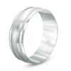 Thumbnail Image 1 of Men's 8.0mm Comfort-Fit Satin and Milgrain-Edge Wedding Band in 14K White Gold - Size 10.5