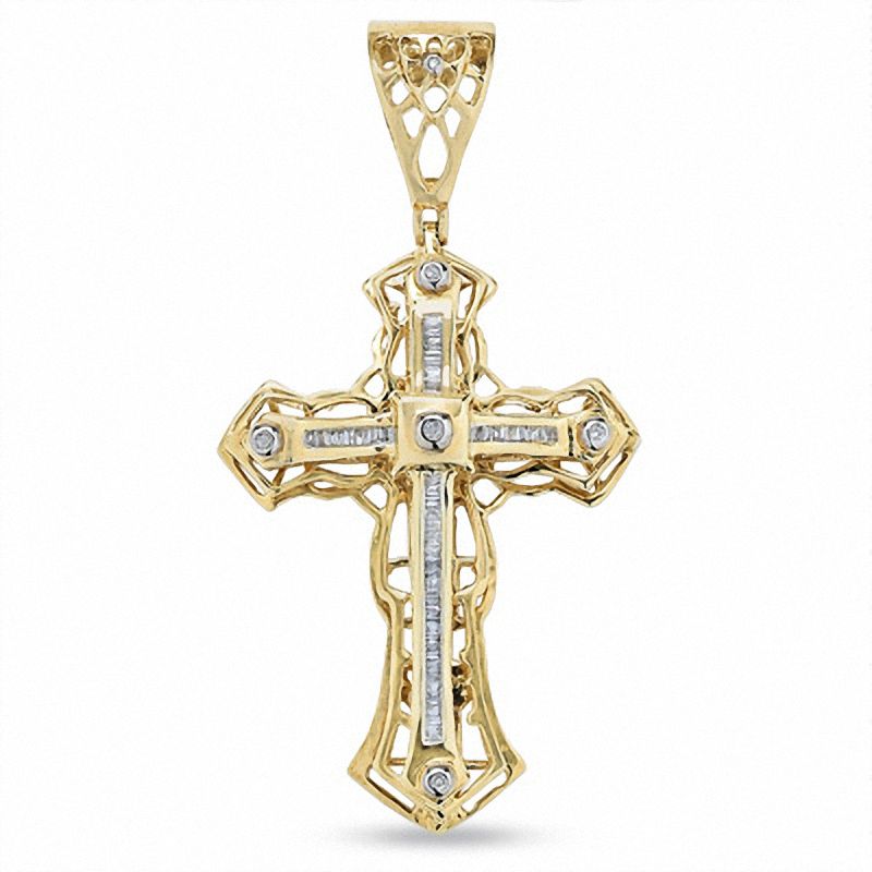 1/2 CT. T.W. Diamond Lattice Cross Necklace Charm in 10K Gold | Zales