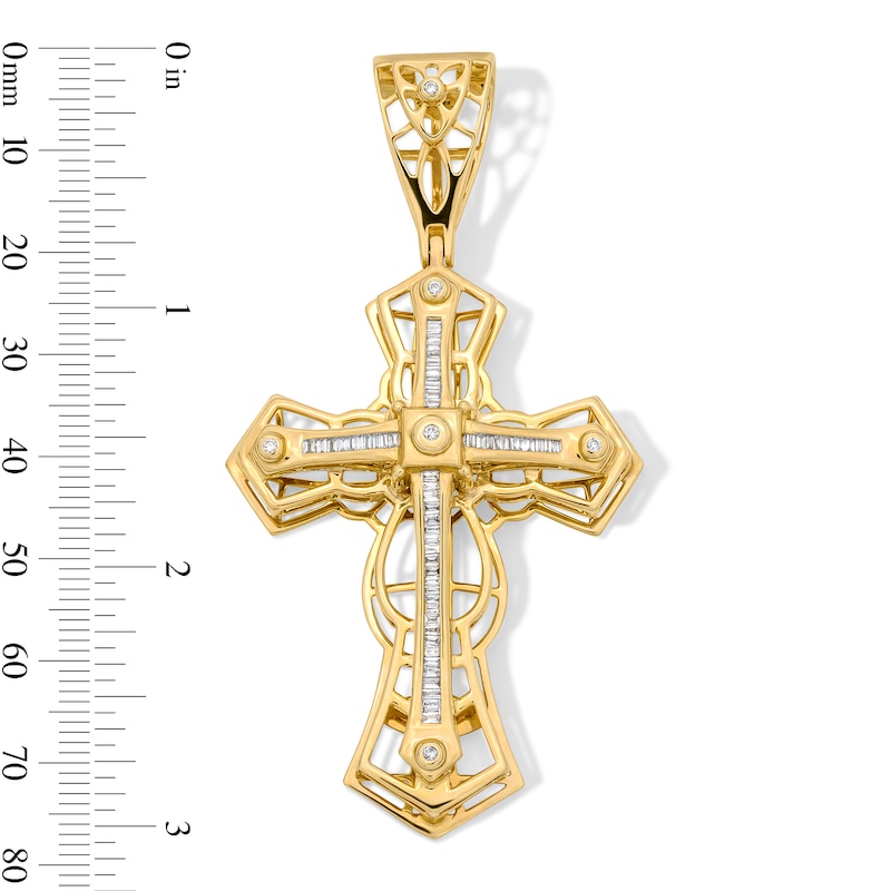 Main Image 2 of 1/2 CT. T.W. Diamond Lattice Cross Necklace Charm in 10K Gold