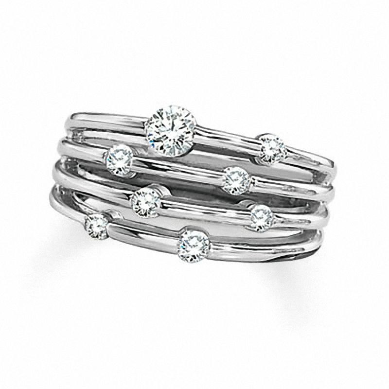 1/2 CT. T.W. Multi-Row Right-Hand Diamond Ring in 14K White Gold