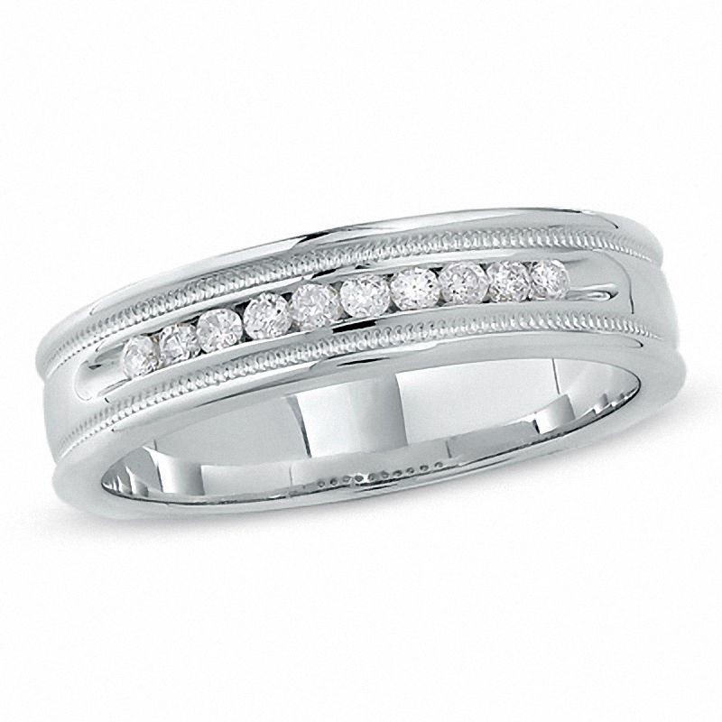 Men's 1/4 CT. T.W. Diamond Channel Milgrain Band in 14K White Gold