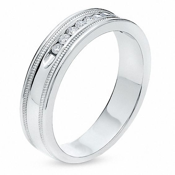 1/4 CT. T.w. Diamond Channel Milgrain Band 14K White Gold