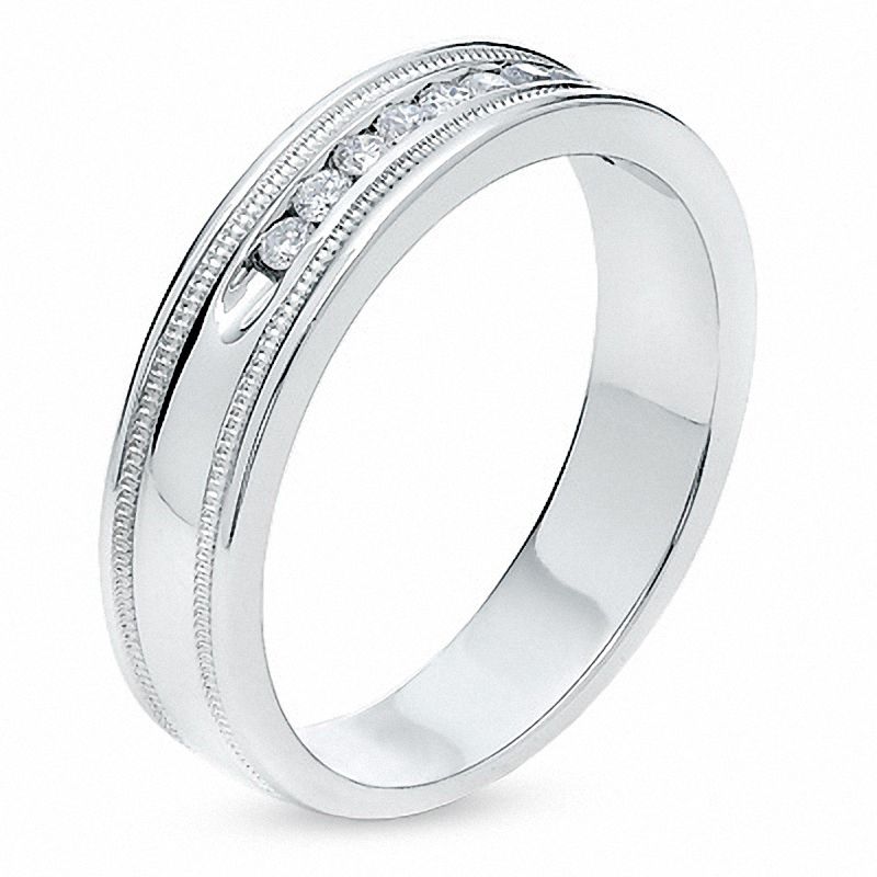 Men's 1/4 CT. T.W. Diamond Channel Milgrain Band in 14K White Gold