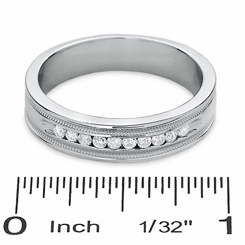 Men's 1/4 CT. T.W. Diamond Channel Milgrain Band in 14K White Gold