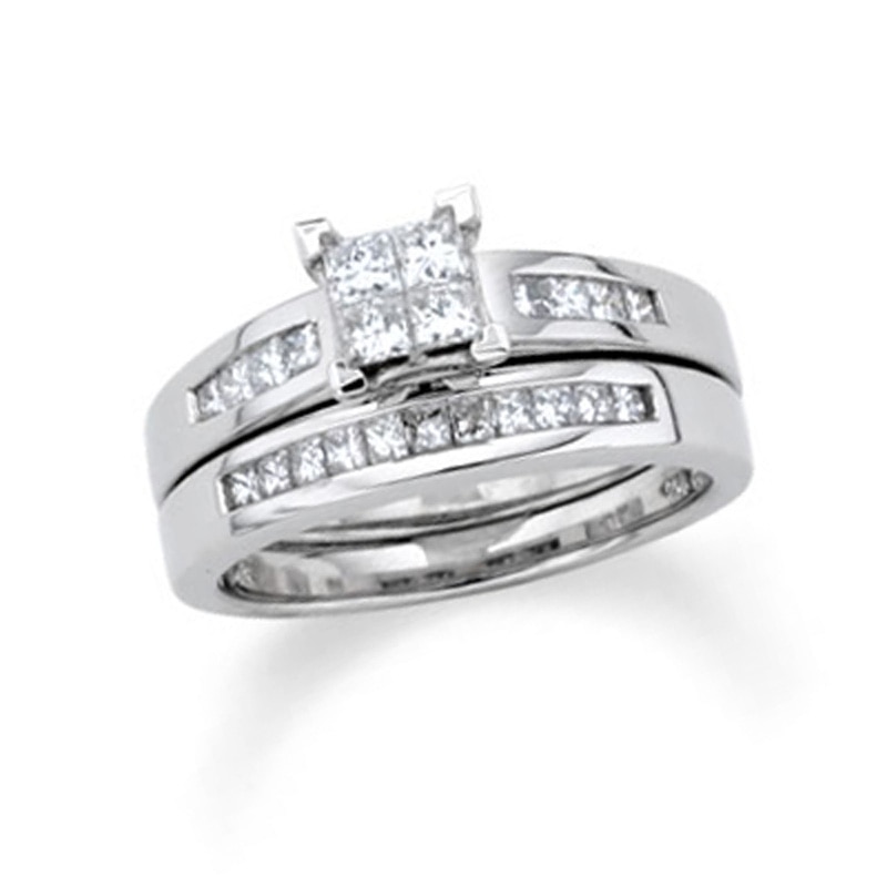 1-1/2 CT. T.W. Quad Princess-Cut Diamond Bridal Set in 14K White Gold