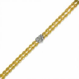 10K Two-Tone Gold Diamond-Cut Double Rope Heart Anklet - 9.5&quot;
