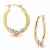 Thumbnail Image 1 of 14K Tri-Tone Gold Hoop Earrings with Pink Flower Accent
