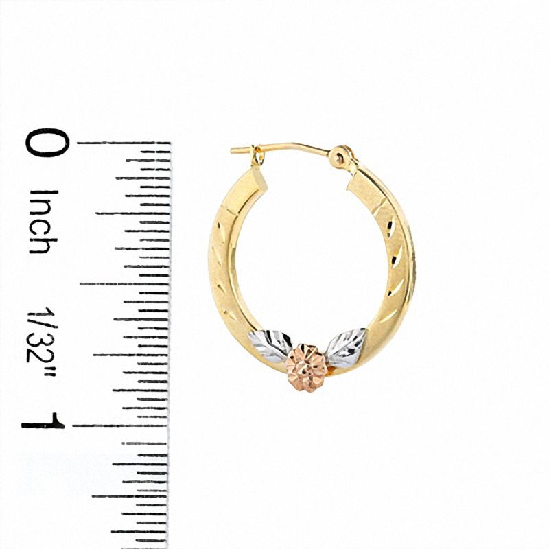 Main Image 2 of 14K Tri-Tone Gold Hoop Earrings with Pink Flower Accent