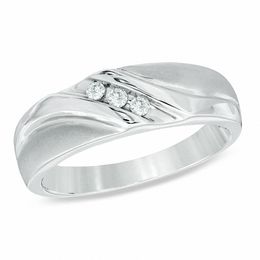 Mens Rings Zales Men S 1 8 Ct T W Diamond Three Stone Wedding Band In 10k White Gold