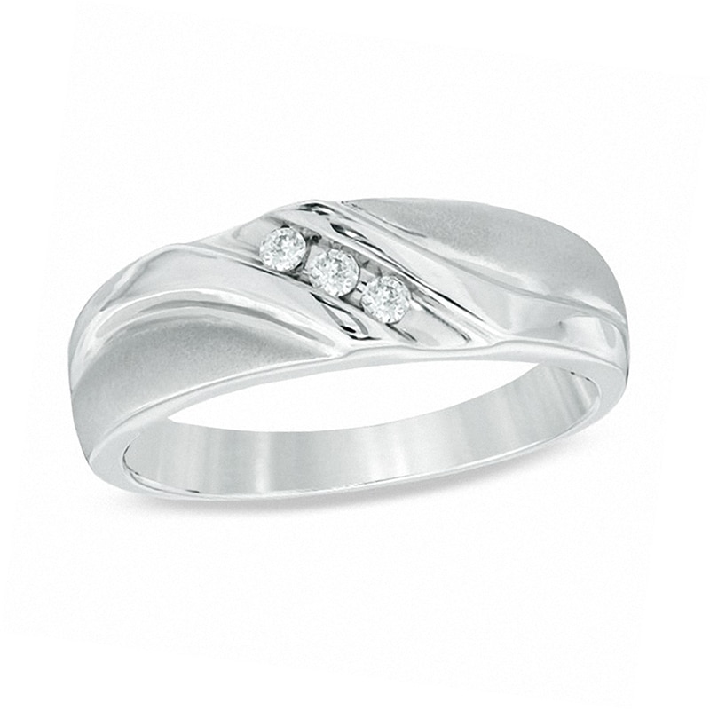 Men's 1/8 CT. T.W. Diamond Three Stone Wedding Band in 10K White Gold