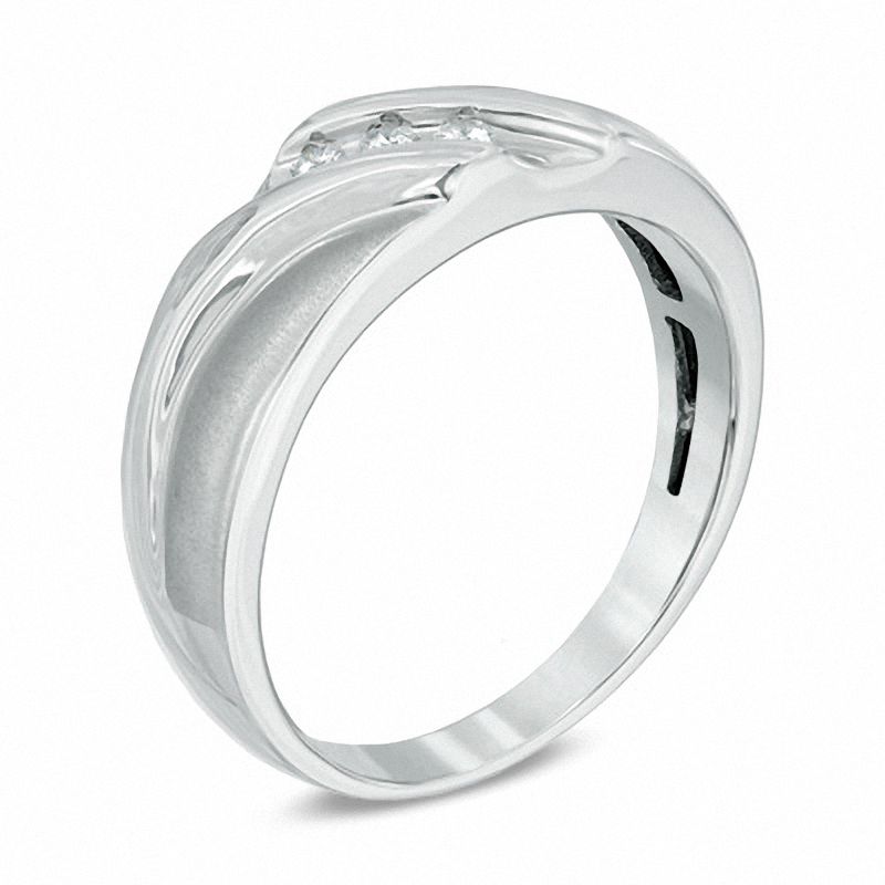 Men's 1/8 CT. T.W. Diamond Three Stone Wedding Band in 10K White Gold