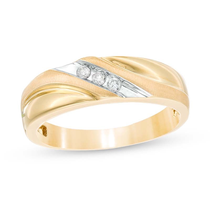 Men's 1/8 CT. T.W. Diamond Three Stone Wedding Band in 10K Gold