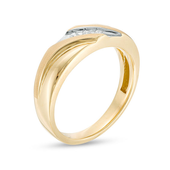 Men's 1/8 CT. T.w. Diamond Three Stone Wedding Band in 10K Gold