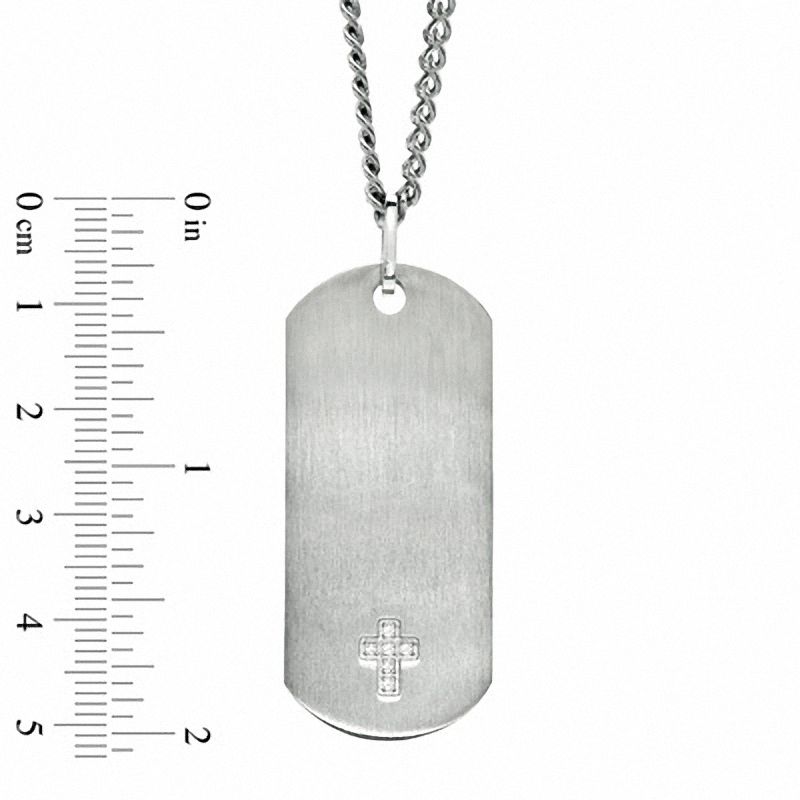 Men's Stainless Steel Dog Tag Pendant on a Bead Chain with Diamond Accent Cross