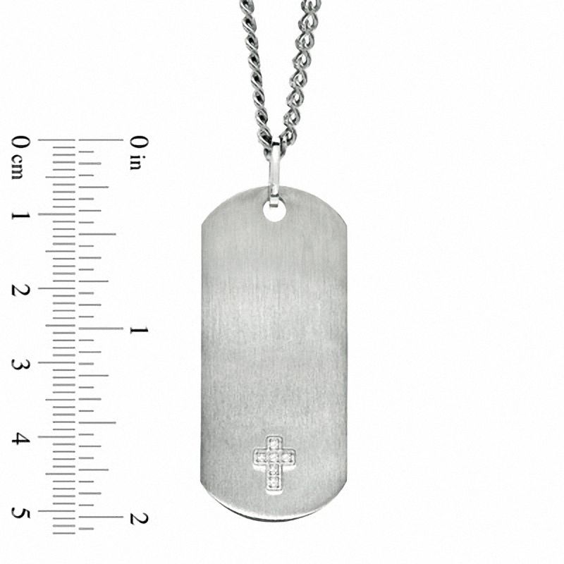 Main Image 2 of Men's Stainless Steel Dog Tag Pendant on a Bead Chain with Diamond Accent Cross