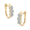 1/4 CT. T.w. Diamond Three Stone Cluster Hoop Earrings In 10K Gold