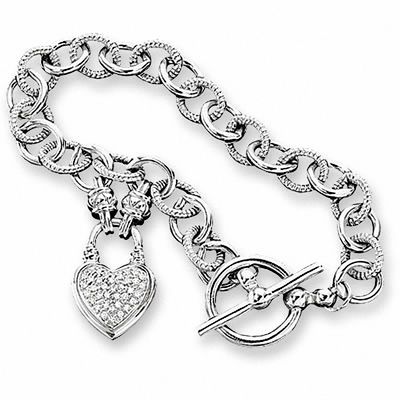 1/4 CT. T.W. Diamond Heart Charm Bracelet in Sterling Silver