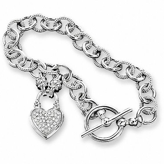 1/4 CT. T.w. Diamond Heart Charm Bracelet in Sterling Silver