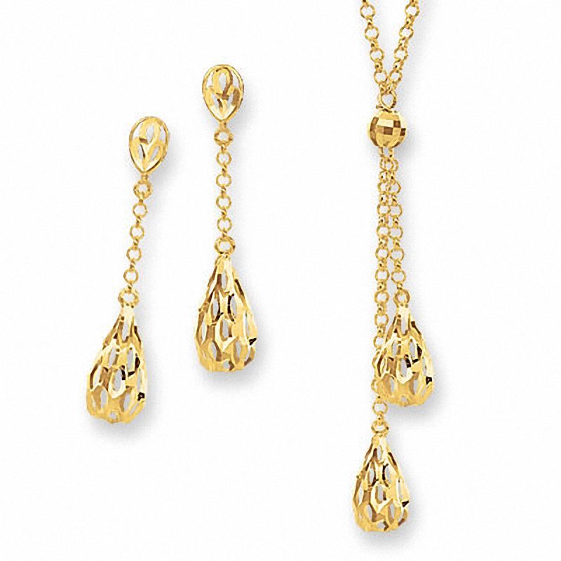 Main Image 1 of 10K Gold Teardrop Necklace and Earrings Boxed Set - 17"