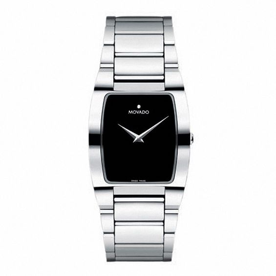 Mens Movado Fiero Watch with Black Tonneau Shaped Dial (Model: 0605621)