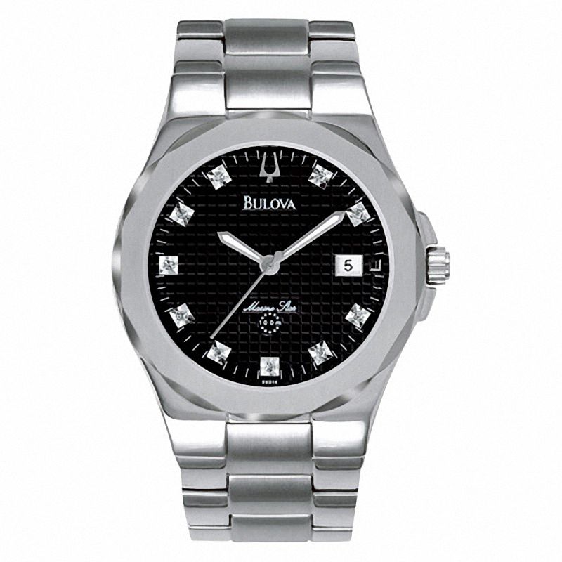 Men's Bulova Marine Star Diamond Accent Watch with Black Dial (Model: 96D14)