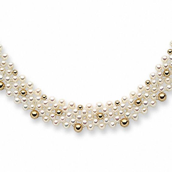 Cultured Freshwater Pearl And 10K Gold Bead Necklace