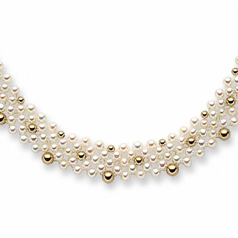 Main Image 1 of Freshwater Cultured Pearl and 10K Gold Bead Necklace