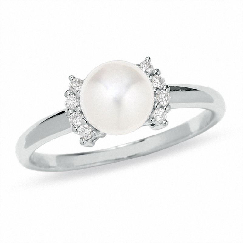 Main Image 1 of Blue Lagoon® by Mikimoto Akoya Cultured Pearl Ring in 14K White Gold with Diamond Accents