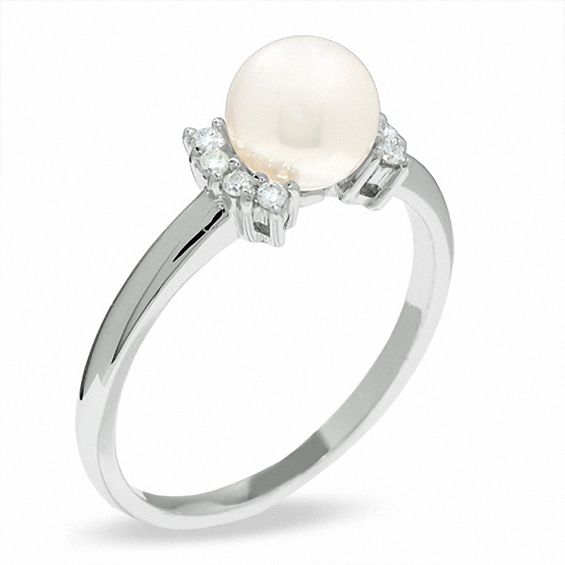 Blue LagoonÂ® by Mikimoto Akoya Cultured Pearl Ring in 14K White Gold with Diamond Accents