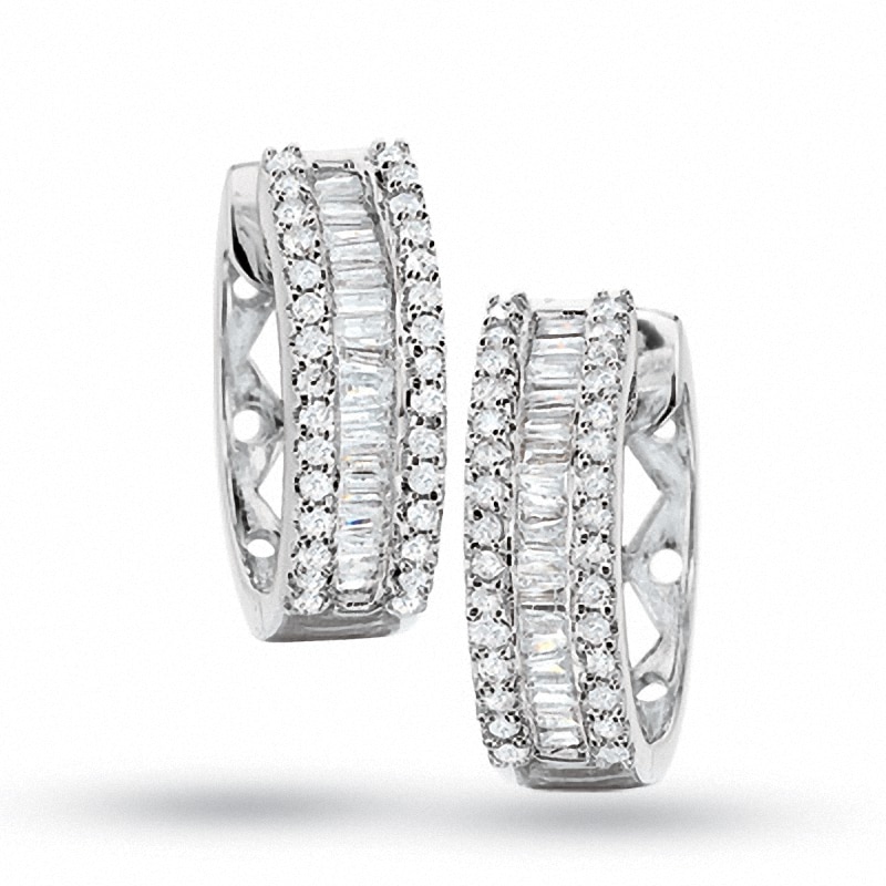 1/2 CT. T.W. Diamond Ribbon Hoop Earrings in 14K White Gold