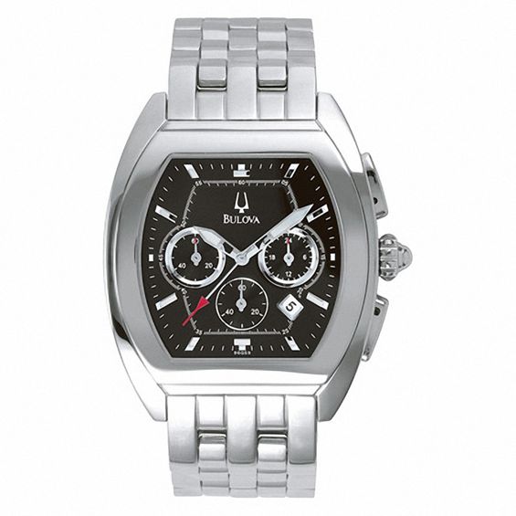 Mens Bulova Chronograph Watch with Black Tonneau Dial (Model: 96G59)
