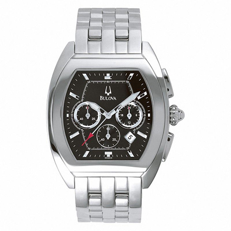 Men s Bulova Chronograph Watch with Black Tonneau Dial Model 96G59 Zales