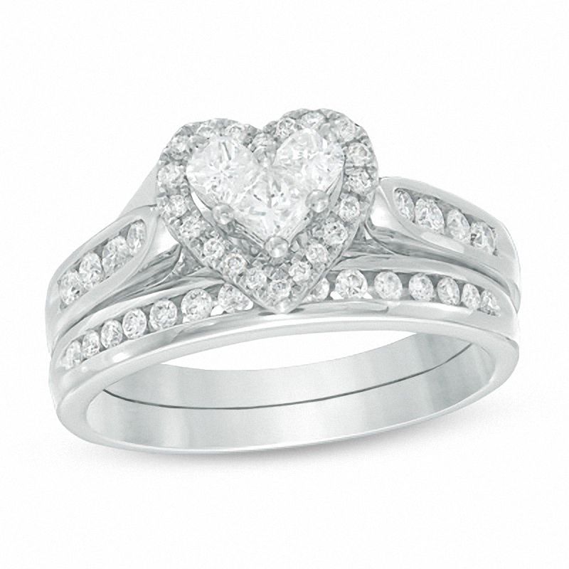 3 4 CT T W Diamond Heart Bridal Set in 14K White Gold 3 4 CT T W Diamond Heart Bridal Set in 14K White Gold